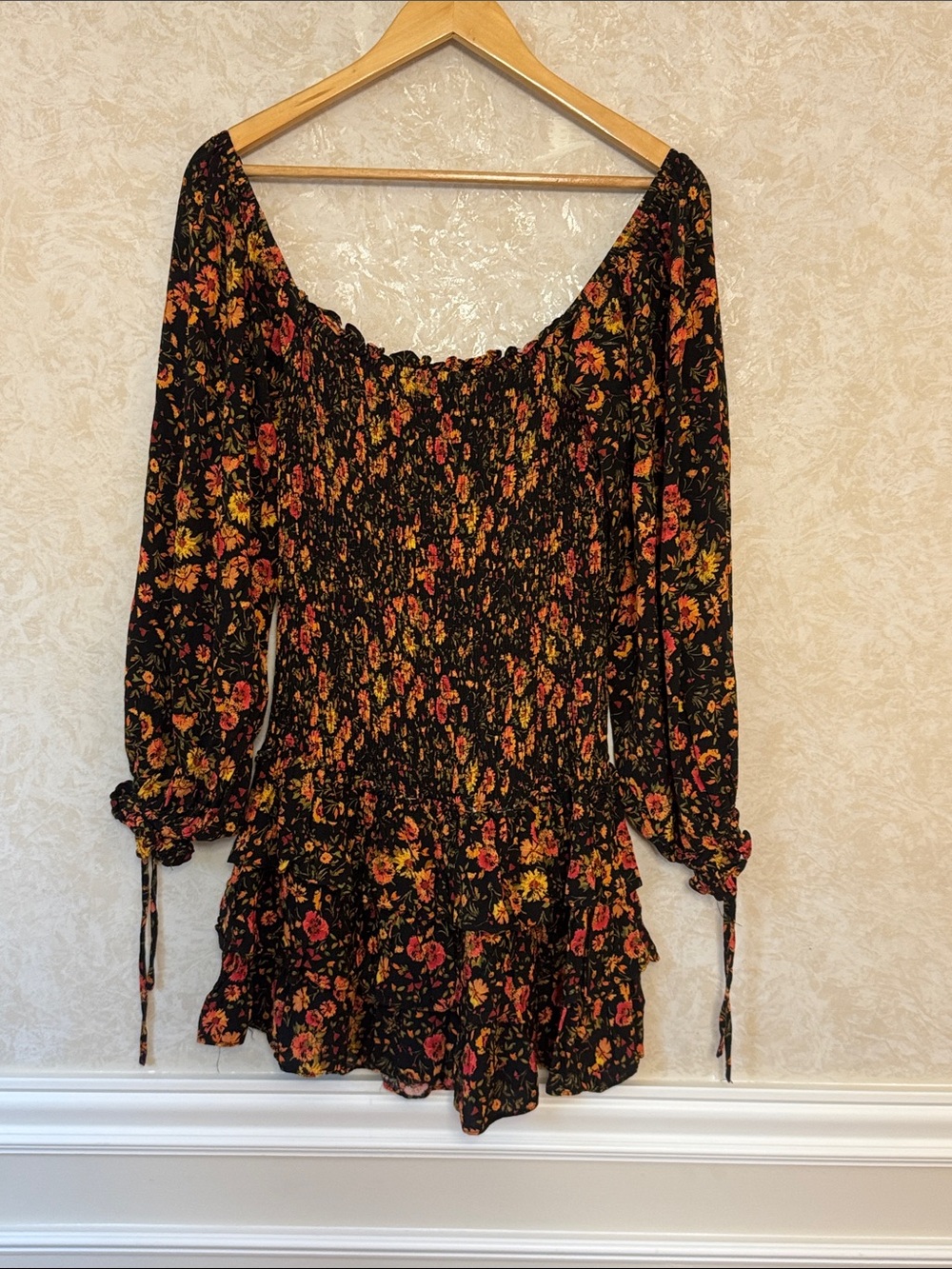 The Impeccable Pig Black Floral Scrunch Dress